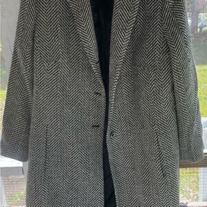 Rena Rowan Black & White Wool  Herringbone Pattern Jacket